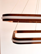 Two-tier rectangular wood LED pendant light over desk — photo 5