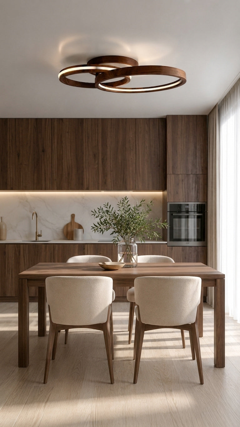 Double ring wood LED flush mount ceiling light, walnut — photo 9