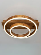 Wood LED ring ceiling light on wooden beam, flush mount — photo 7