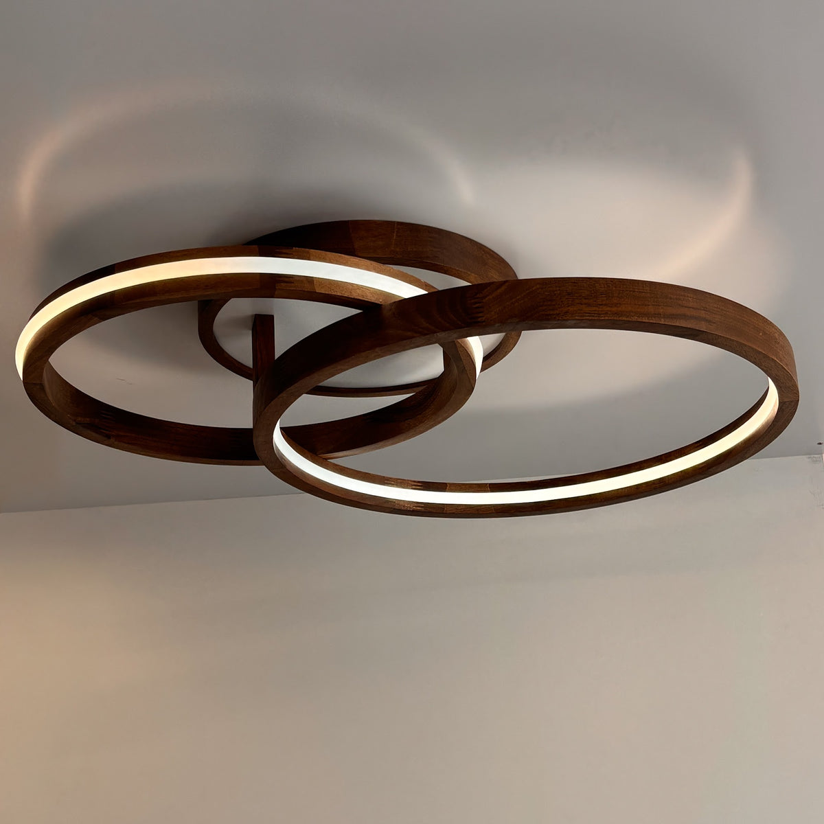 Double ring wood LED flush mount ceiling light, walnut — photo 5