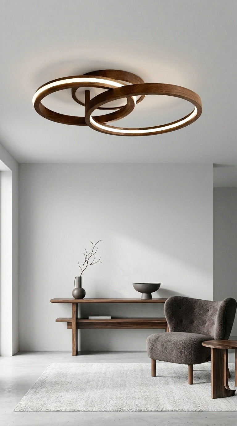 Double ring wood LED flush mount ceiling light, walnut — photo 11