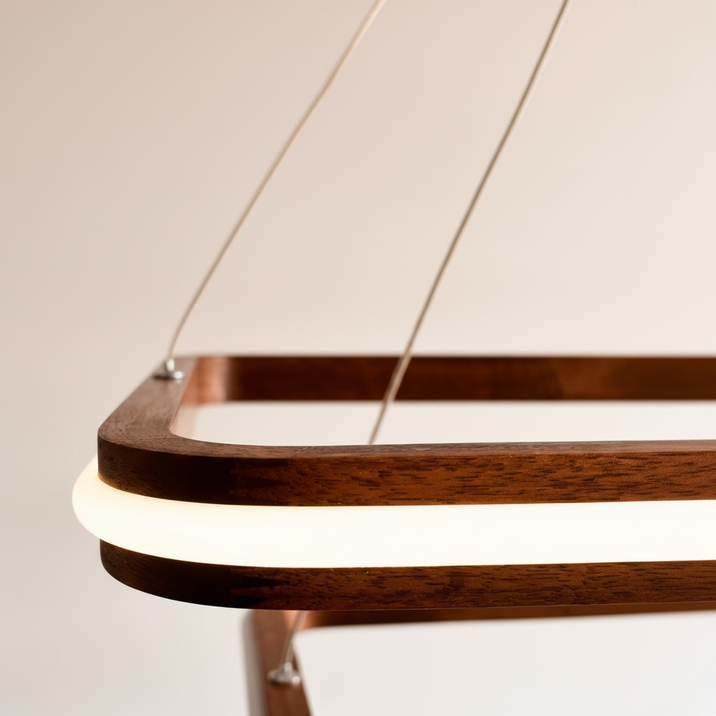 Two-tier rectangular wood LED pendant light over desk — photo 7