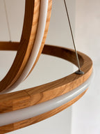 Two ring oak wood LED pendant light over kitchen island — photo 5