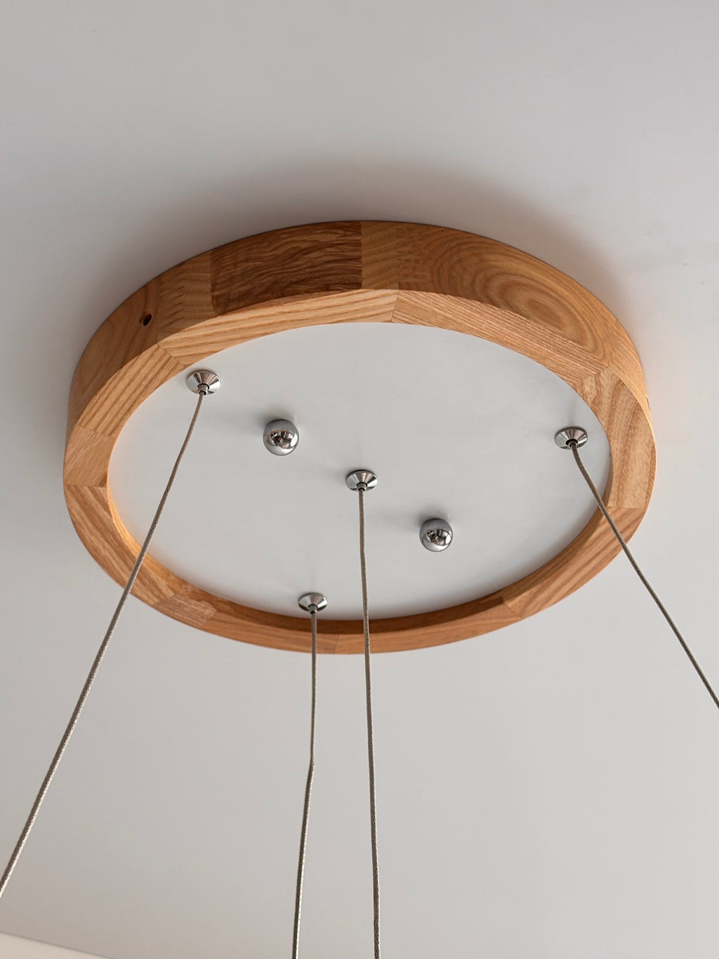 Two ring oak wood LED pendant light over kitchen island — photo 7