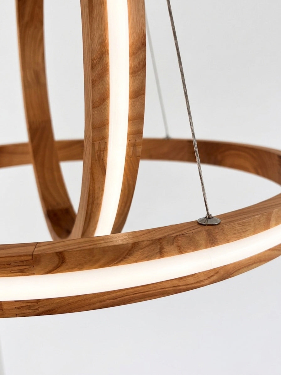 Two ring oak wood LED pendant light over kitchen island — photo 11