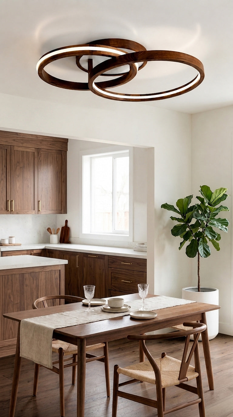 Double ring wood LED flush mount ceiling light, walnut — photo 10