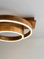 Wood LED ring ceiling light on wooden beam, flush mount — photo 4