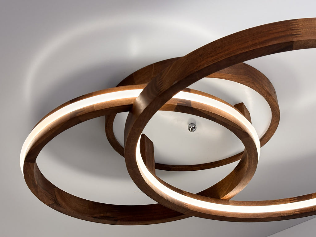 Double ring wood LED flush mount ceiling light, walnut — photo 7