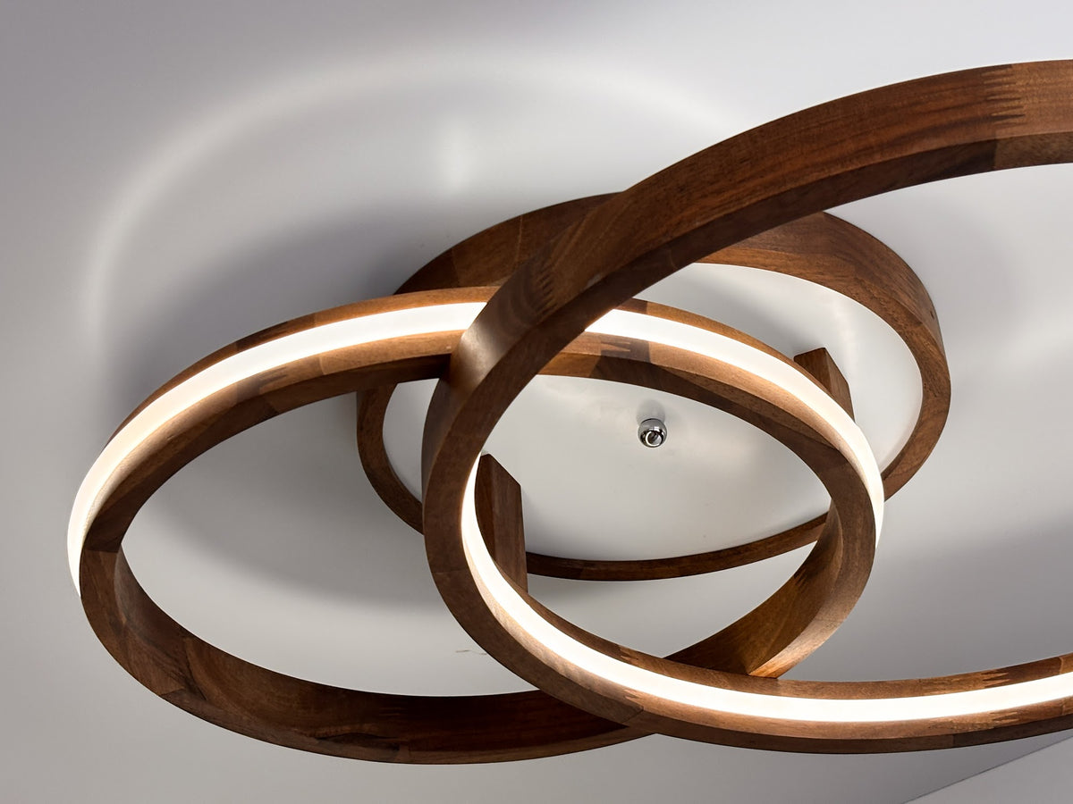 Double ring wood LED flush mount ceiling light, walnut — photo 7
