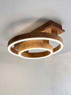 Wood LED ring ceiling light on wooden beam, flush mount — photo 3