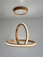 Two ring oak wood LED pendant light over kitchen island — photo 12