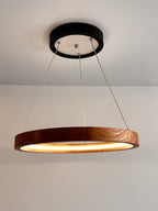 Oak ring LED pendant light with black canopy over kitchen island — photo 8