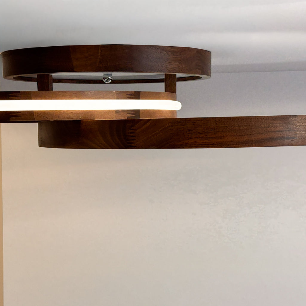 Double ring wood LED flush mount ceiling light, walnut — photo 6