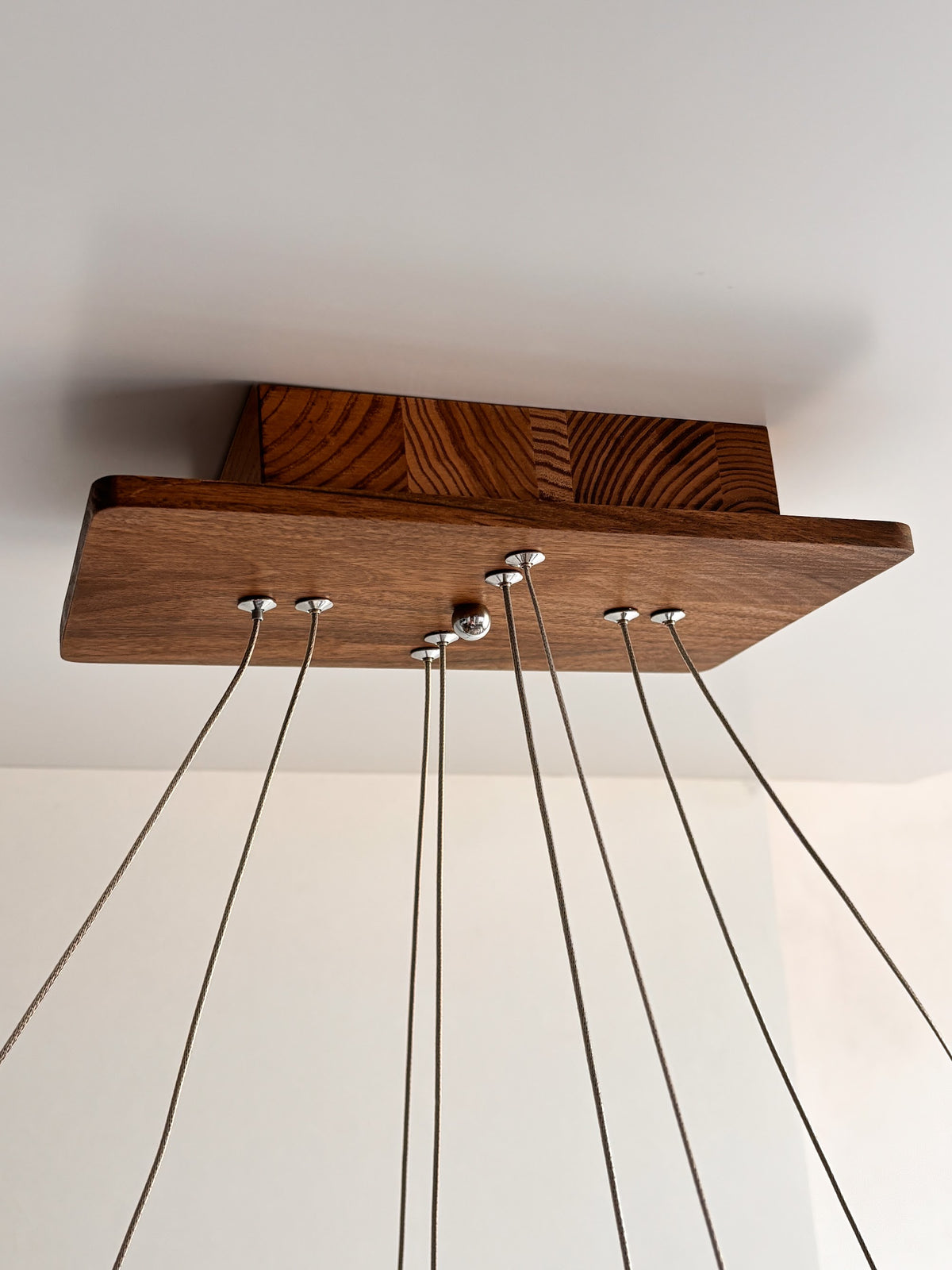 Two-tier rectangular wood LED pendant light over desk — photo 4