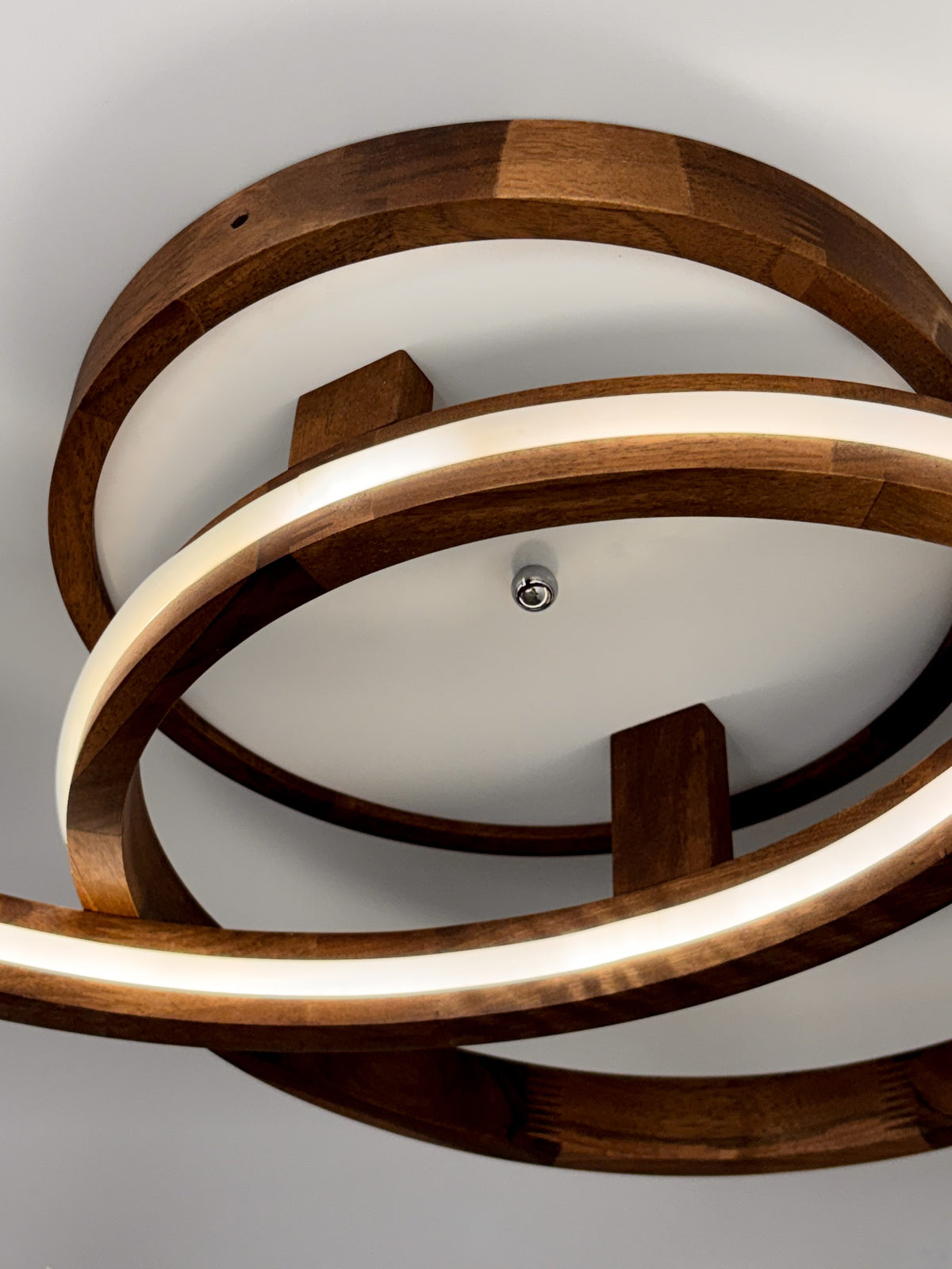 Double ring wood LED flush mount ceiling light, walnut — photo 3