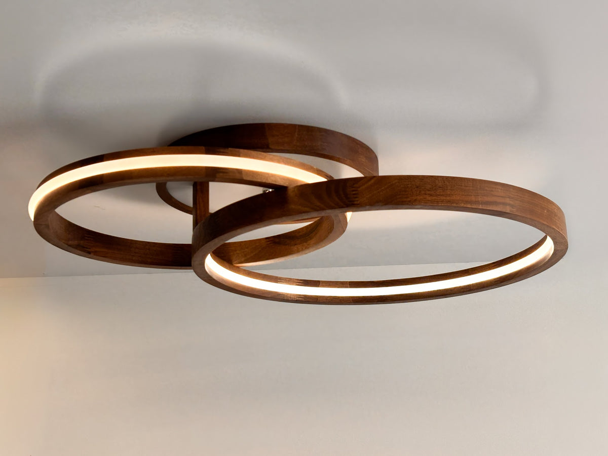 Double ring wood LED flush mount ceiling light, walnut — photo 4