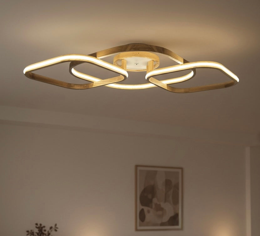 Square loop wood LED flush mount ceiling light — photo 2