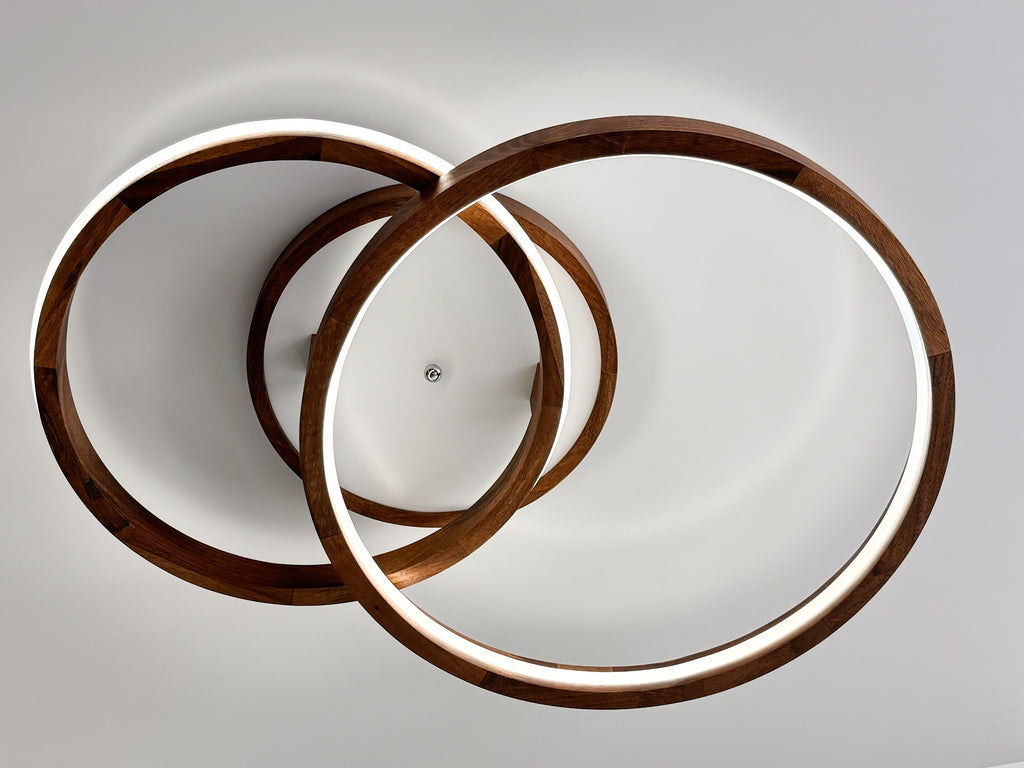 Double ring wood LED flush mount ceiling light, walnut — photo 8