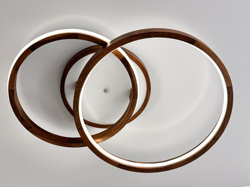 Double ring wood LED flush mount ceiling light, walnut — photo 8