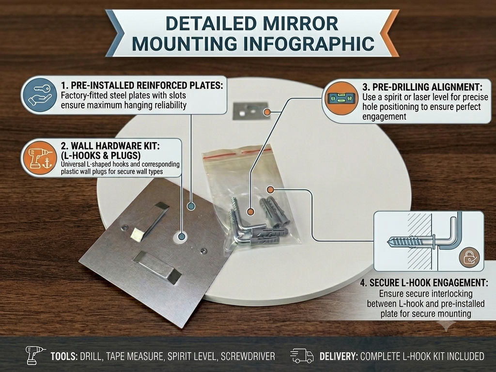 Asymmetrical Wood Wall Mirror with LED | Handmade Teardrop Vanity Mirror