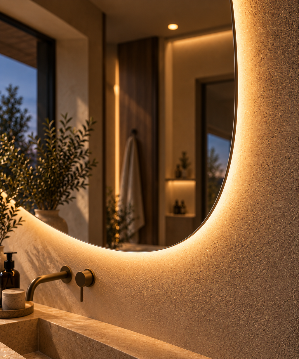 Asymmetrical Backlit LED Mirror, Frameless