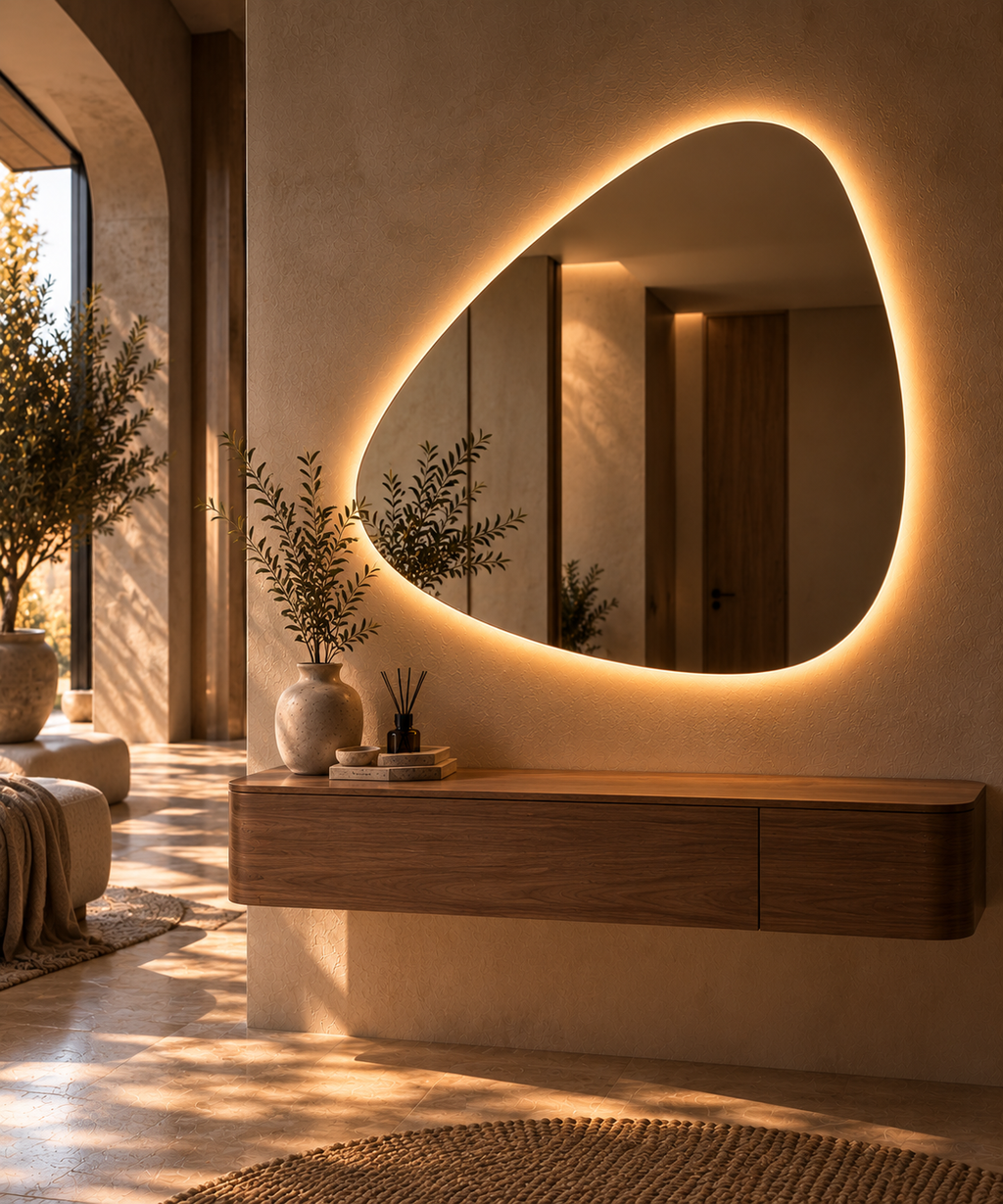 Asymmetrical Backlit LED Mirror, Frameless