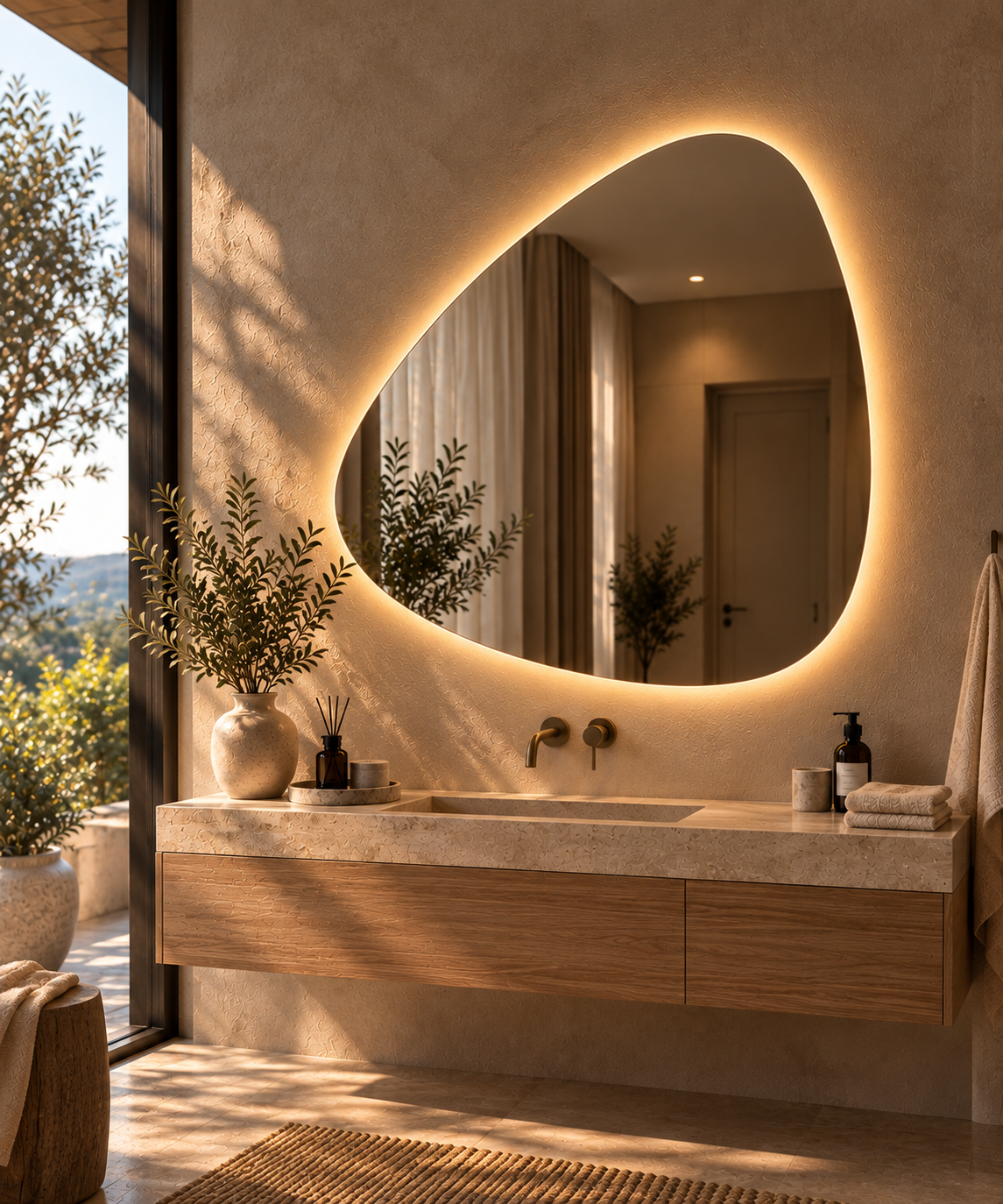 Asymmetrical Backlit LED Mirror, Frameless