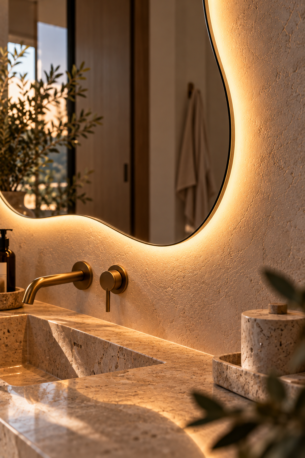 Wavy Backlit LED Mirror, Frameless