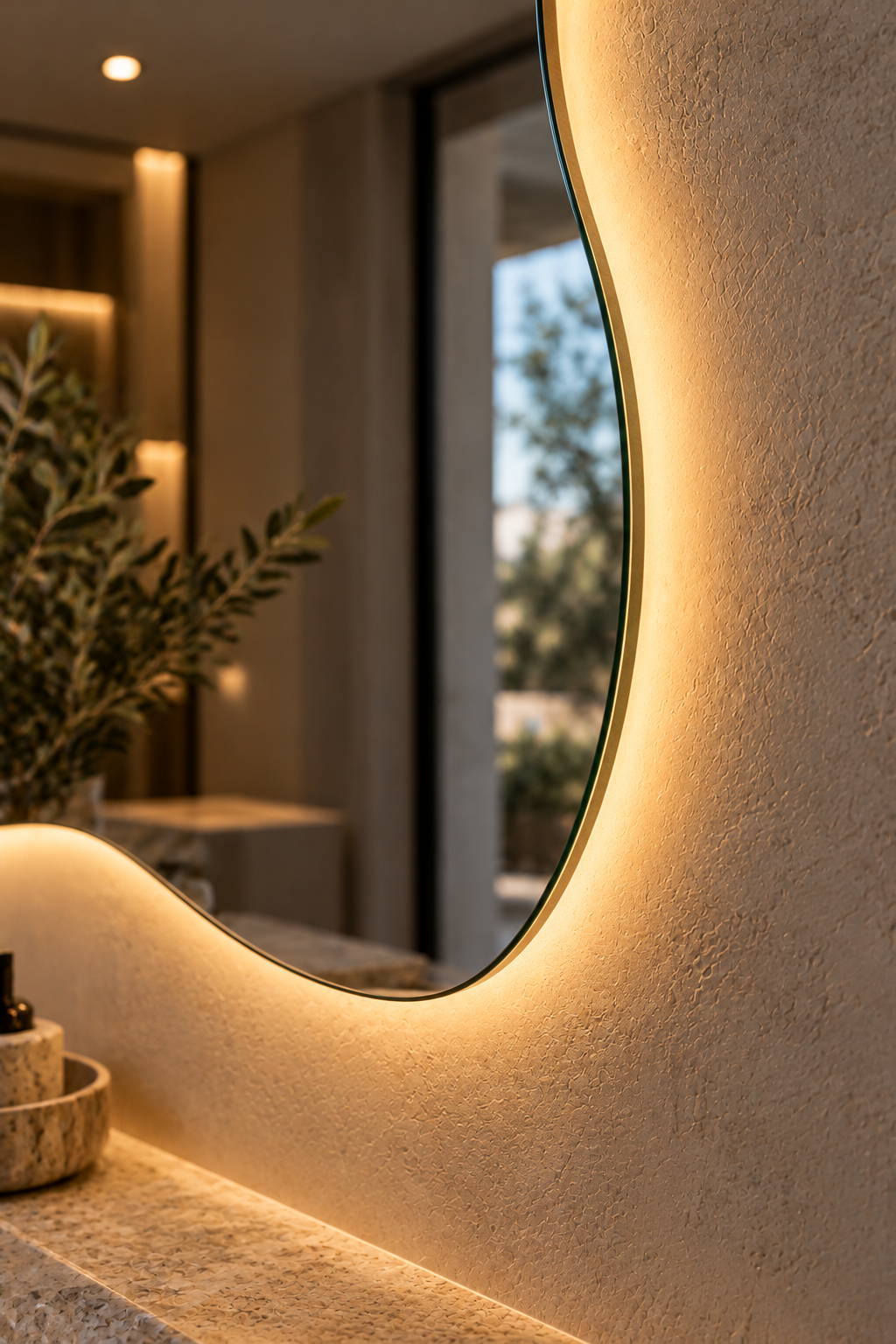 Wavy Backlit LED Mirror, Frameless