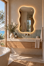 Wavy Backlit LED Mirror, Frameless