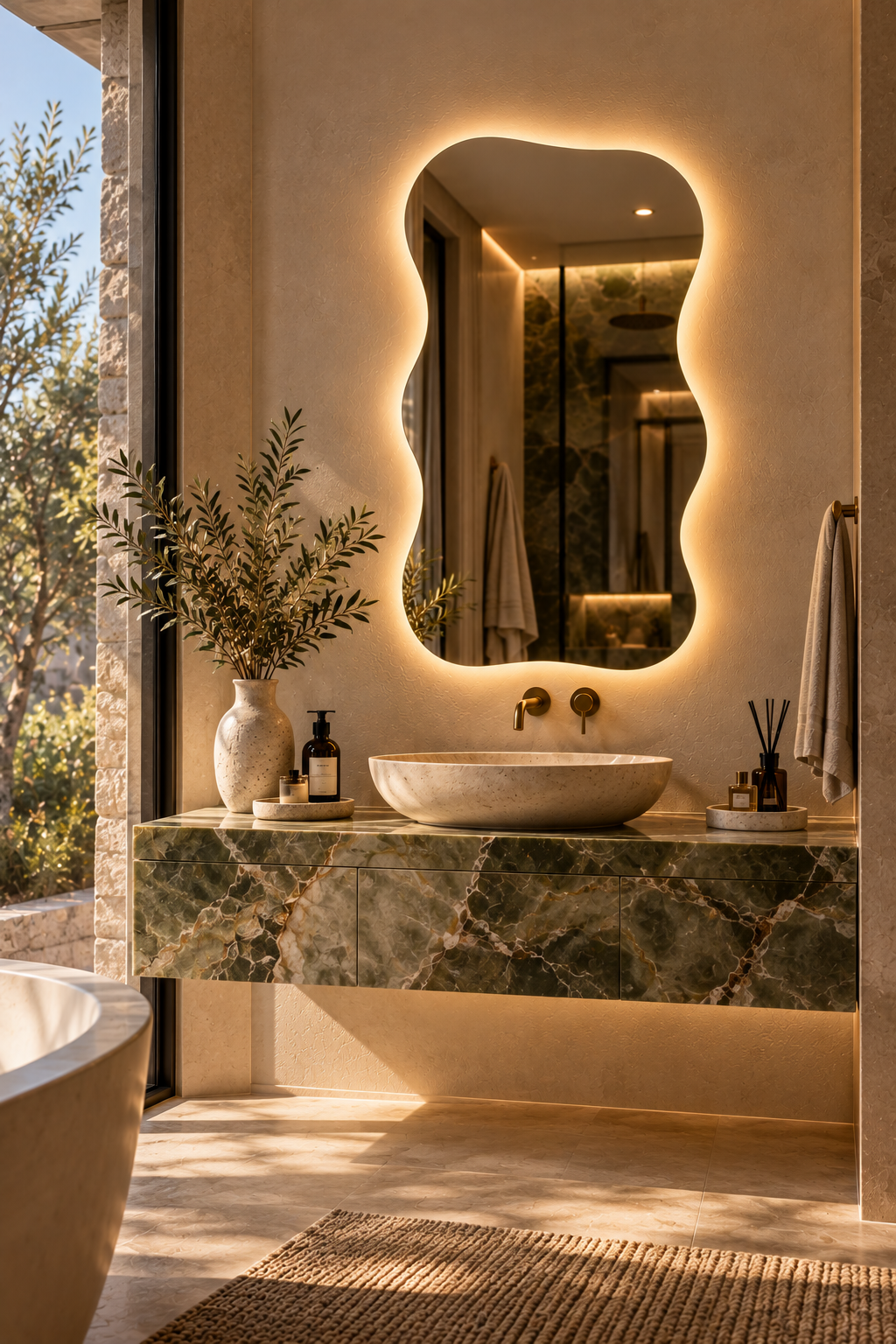 Wavy Backlit LED Mirror, Frameless