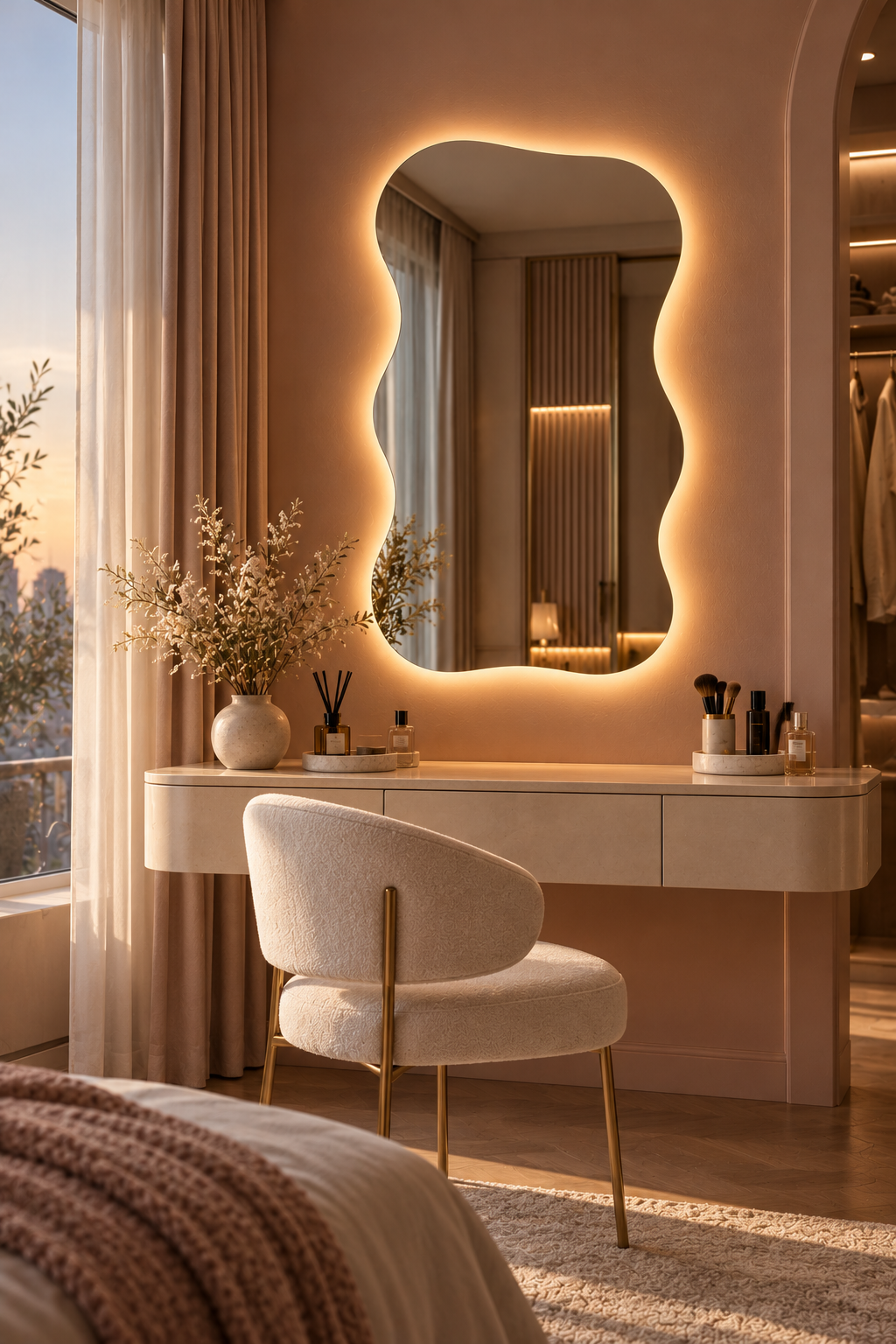 Wavy Backlit LED Mirror, Frameless
