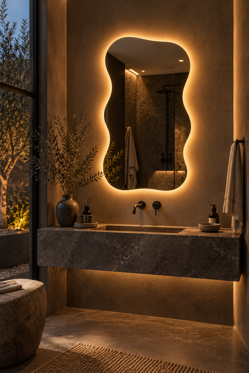 Wavy Backlit LED Mirror, Frameless