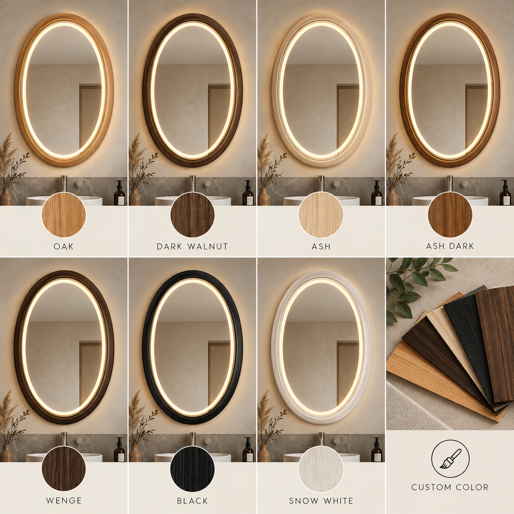 Oval LED Bathroom Mirror | Lighted Wood Frame Vanity Mirror, Custom Size