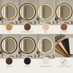 LED Round Mirror | Lighted Solid Wood Bathroom Mirror, Warm Light