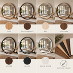 Modern Round Wood Wall Mirror with Shelf | Decorative Circle Entryway Mirror with Floating Ledge