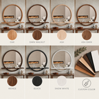 Handmade Wood Mirror with Shelf | Rustic Farmhouse Bathroom Vanity Decor | Round Frame, Custom Size