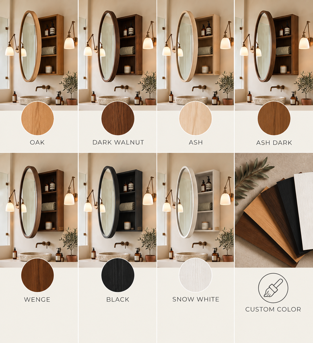 Round Medicine Cabinet with Mirror | Wood Mirror Cabinet, Wall Mounted Bathroom Storage
