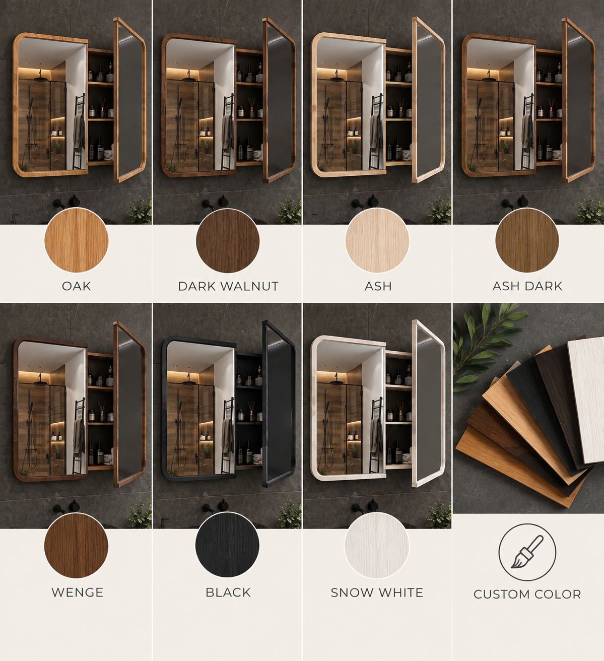 Wood Medicine Cabinet with Mirror | 2-Door Wall Mounted Bathroom Storage Cabinet