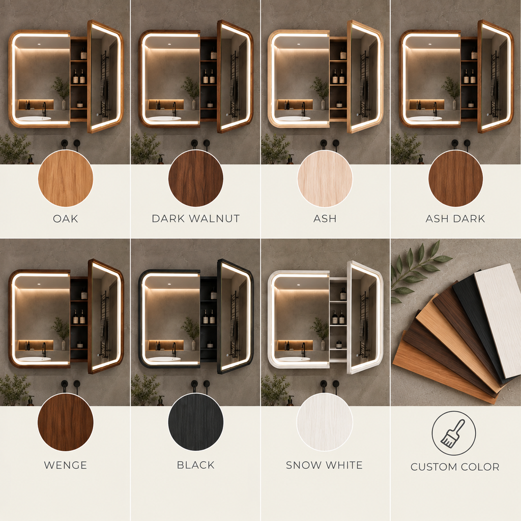 Lighted Wood Mirror Cabinet | LED Medicine Cabinet with Hidden Storage