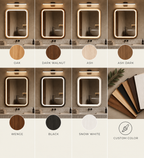 Square LED Bathroom Mirror | Wood Frame Lighted Vanity Mirror, Mid-Century Modern
