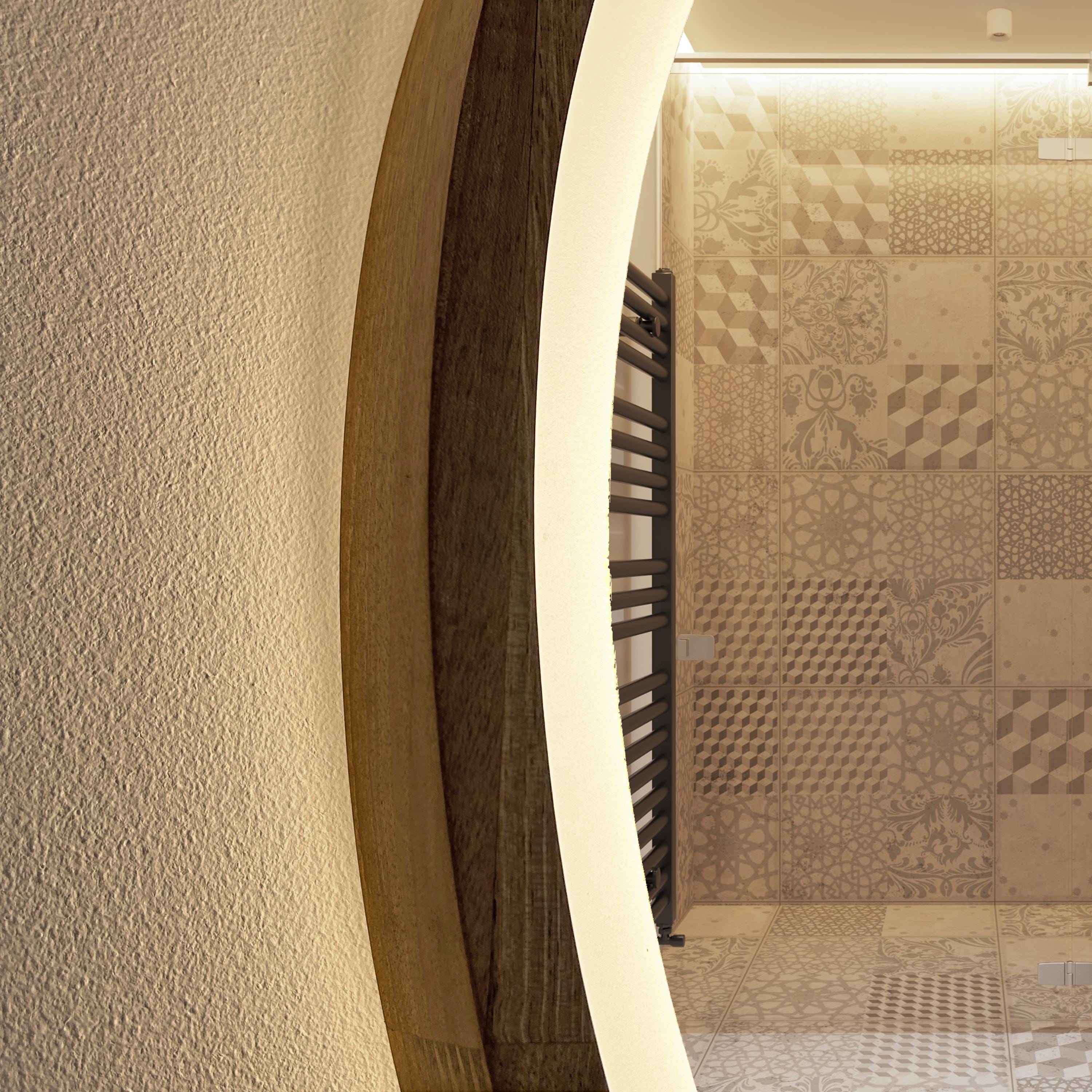 Handcrafted Wooden Round Mirror | Optional LED | Modern Home Decor, Custom Size
