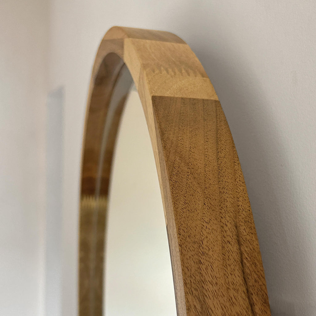 Handcrafted Wooden Round Mirror | Optional LED | Modern Home Decor, Custom Size