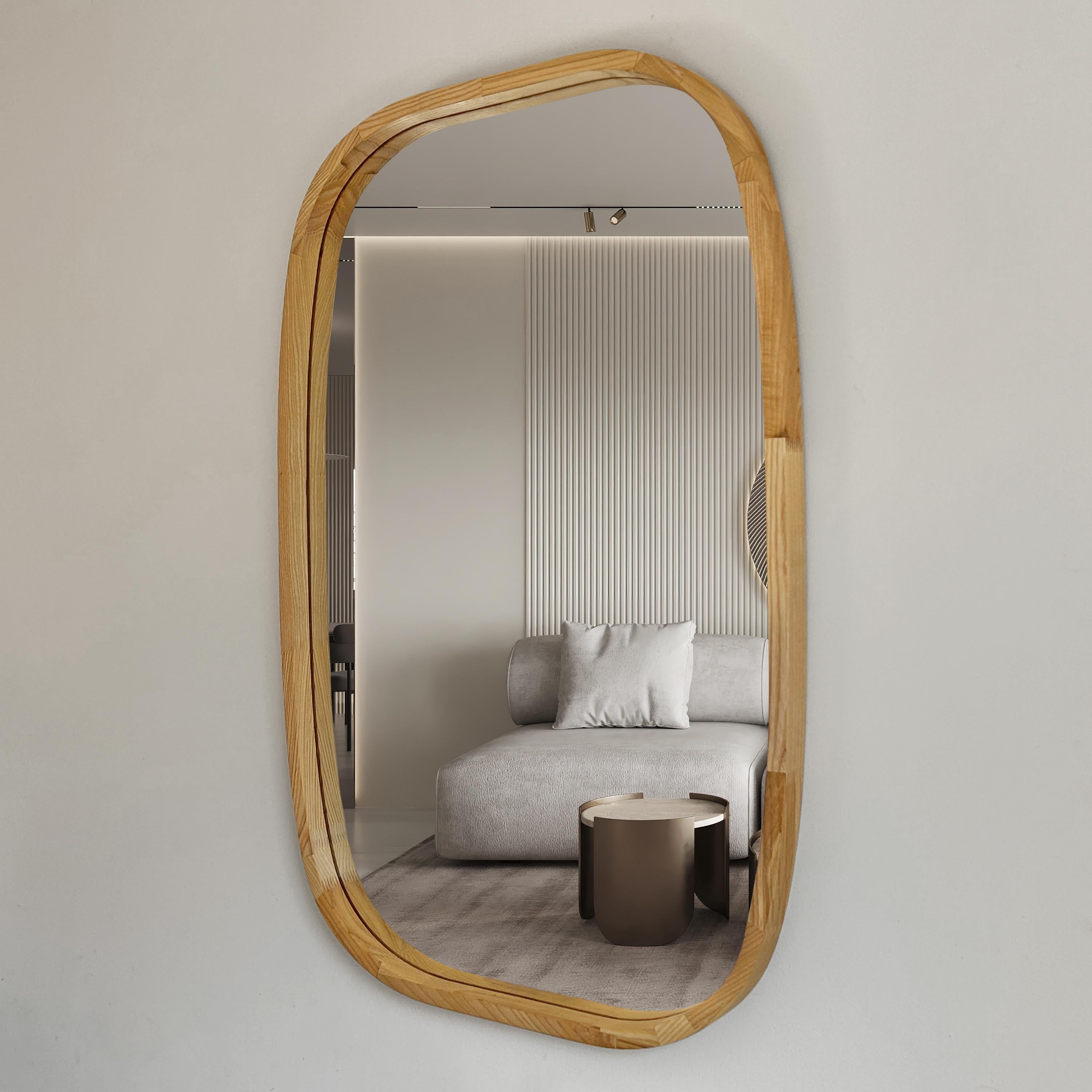 Rounded Rectangle Wood Wall Mirror – Solid Walnut, Oak or Ash | Custom Size, Bathroom-Safe Finish