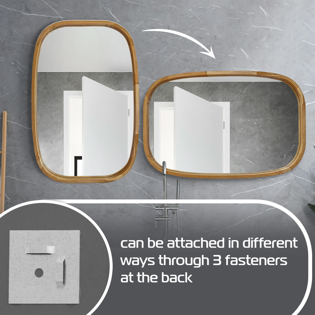 Rounded Rectangle Wood Wall Mirror – Solid Walnut, Oak or Ash | Custom Size, Bathroom-Safe Finish