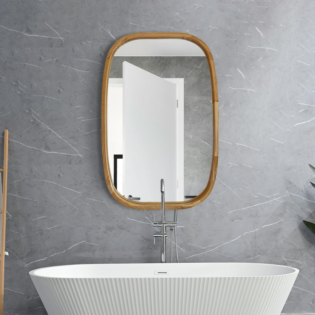 Rounded Rectangle Wood Wall Mirror – Solid Walnut, Oak or Ash | Custom Size, Bathroom-Safe Finish