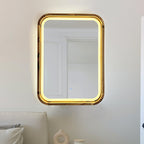 Square LED vanity mirror on a white bathroom wall