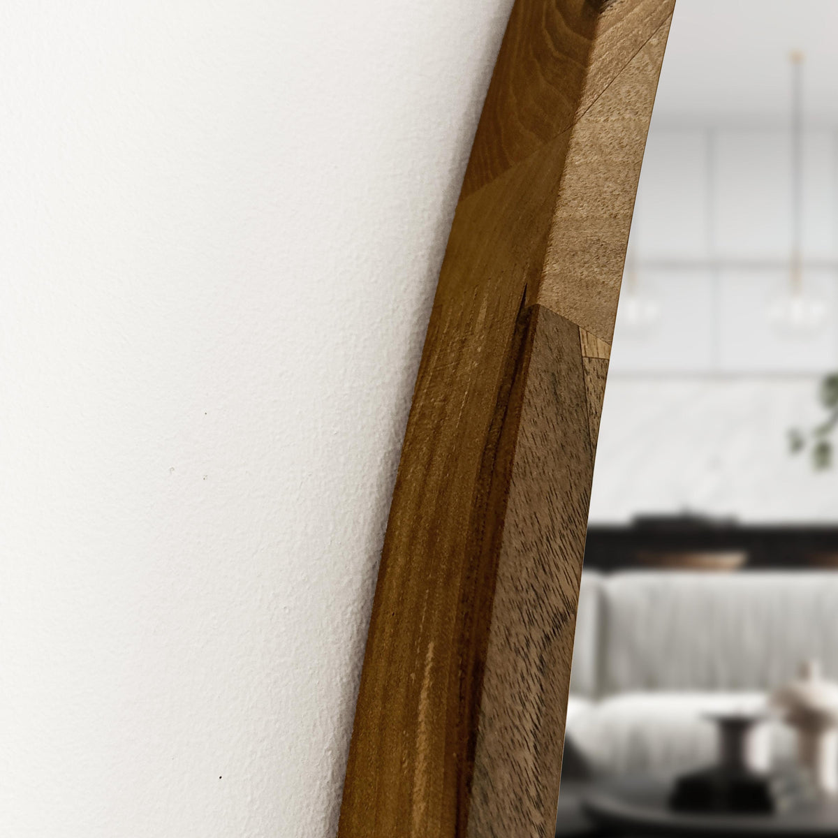 Close-up of the solid wood frame edge and grain