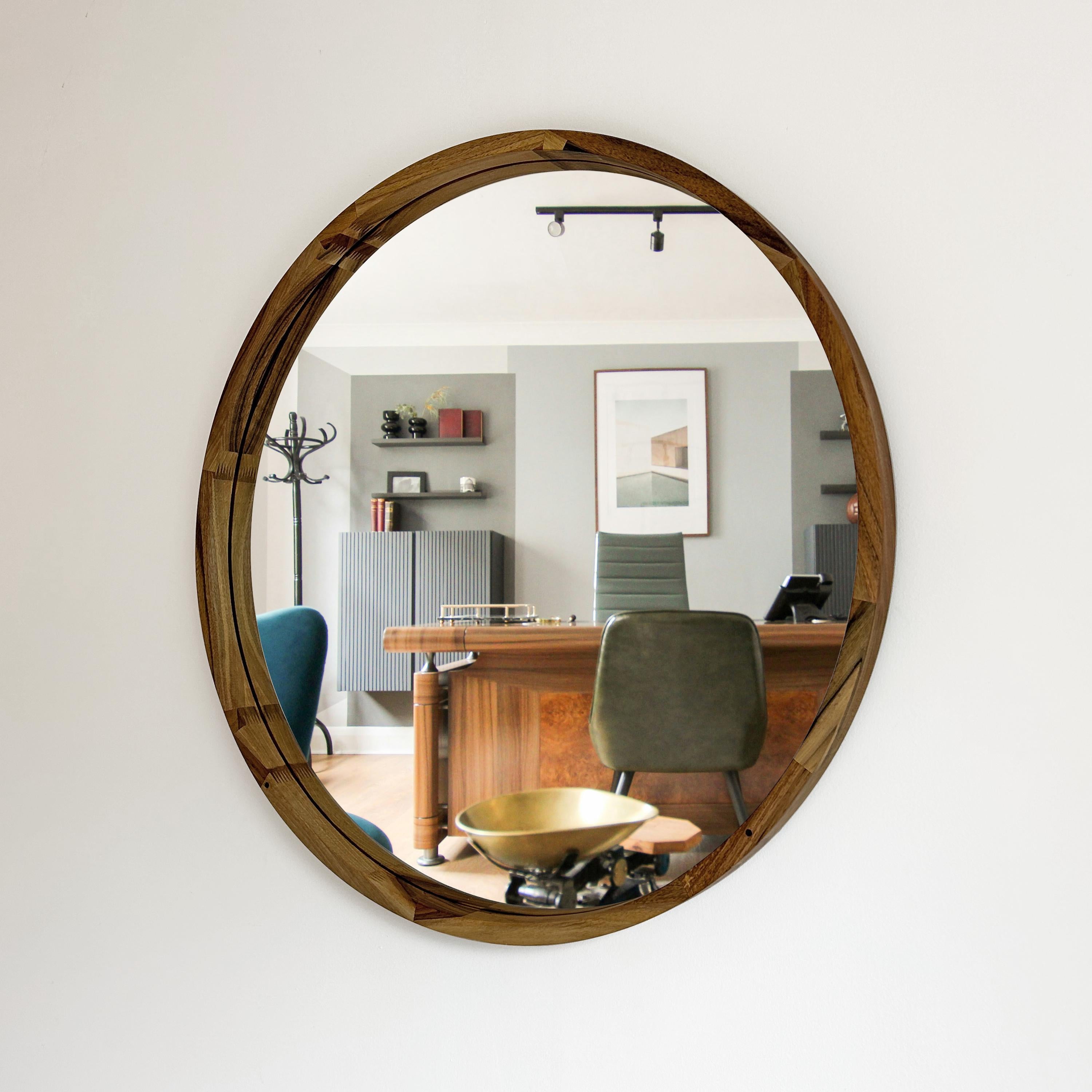 Round Wooden Wall Mirror – Handmade Walnut, Oak or Ash Frame | Custom Diameter Mid-Century Modern Wall Decor