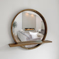 Handmade Wood Mirror with Shelf | Rustic Farmhouse Bathroom Vanity Decor | Round Frame, Custom Size